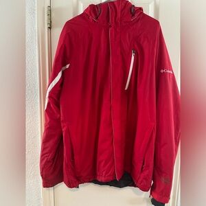 Red columbia interchange ski jacket, omni-heat, L